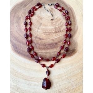 Red Crystal Boho Double Strand Necklace
